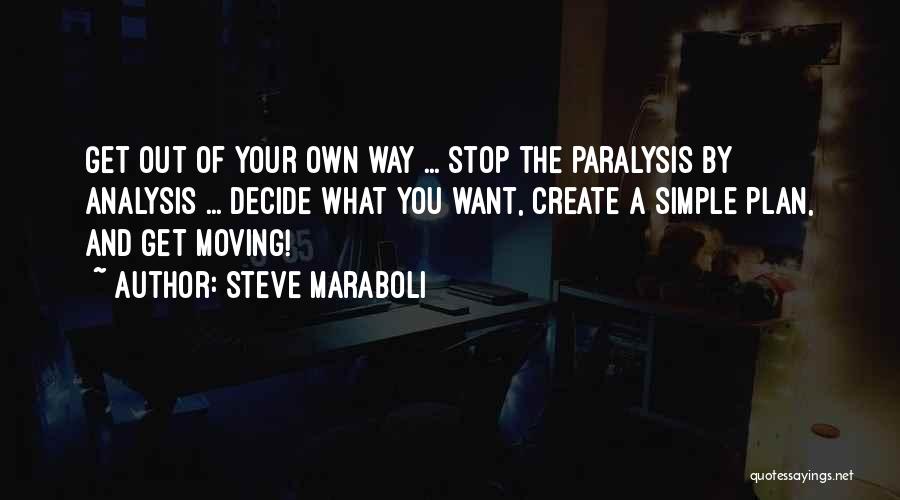 Steve Maraboli Quotes: Get Out Of Your Own Way ... Stop The Paralysis By Analysis ... Decide What You Want, Create A Simple