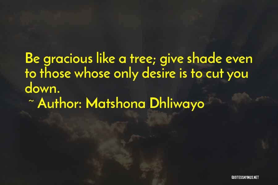 Matshona Dhliwayo Quotes: Be Gracious Like A Tree; Give Shade Even To Those Whose Only Desire Is To Cut You Down.