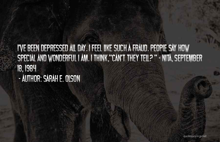 Sarah E. Olson Quotes: I've Been Depressed All Day. I Feel Like Such A Fraud. People Say How Special And Wonderful I Am. I