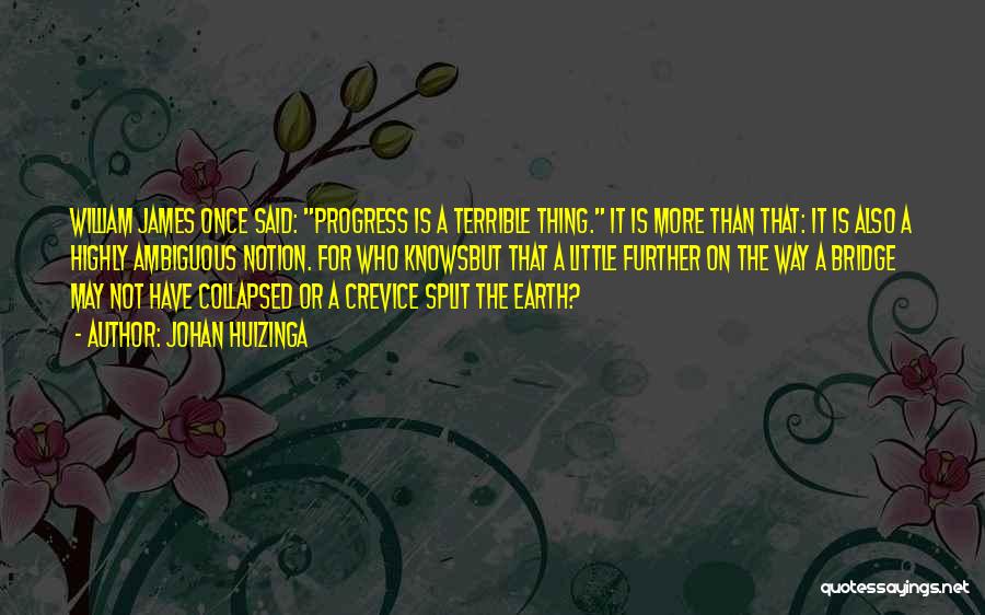 Johan Huizinga Quotes: William James Once Said: Progress Is A Terrible Thing. It Is More Than That: It Is Also A Highly Ambiguous