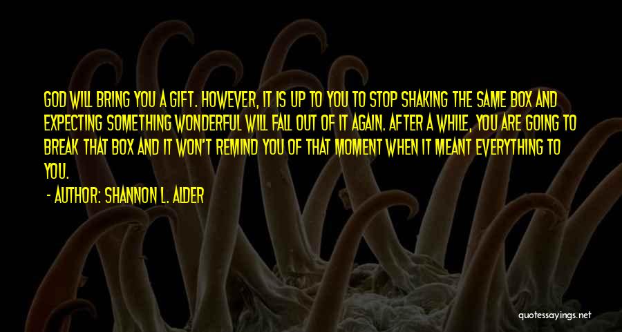 Shannon L. Alder Quotes: God Will Bring You A Gift. However, It Is Up To You To Stop Shaking The Same Box And Expecting