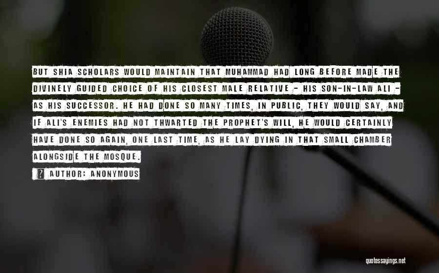 Anonymous Quotes: But Shia Scholars Would Maintain That Muhammad Had Long Before Made The Divinely Guided Choice Of His Closest Male Relative