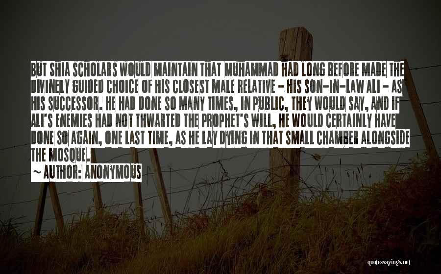 Anonymous Quotes: But Shia Scholars Would Maintain That Muhammad Had Long Before Made The Divinely Guided Choice Of His Closest Male Relative