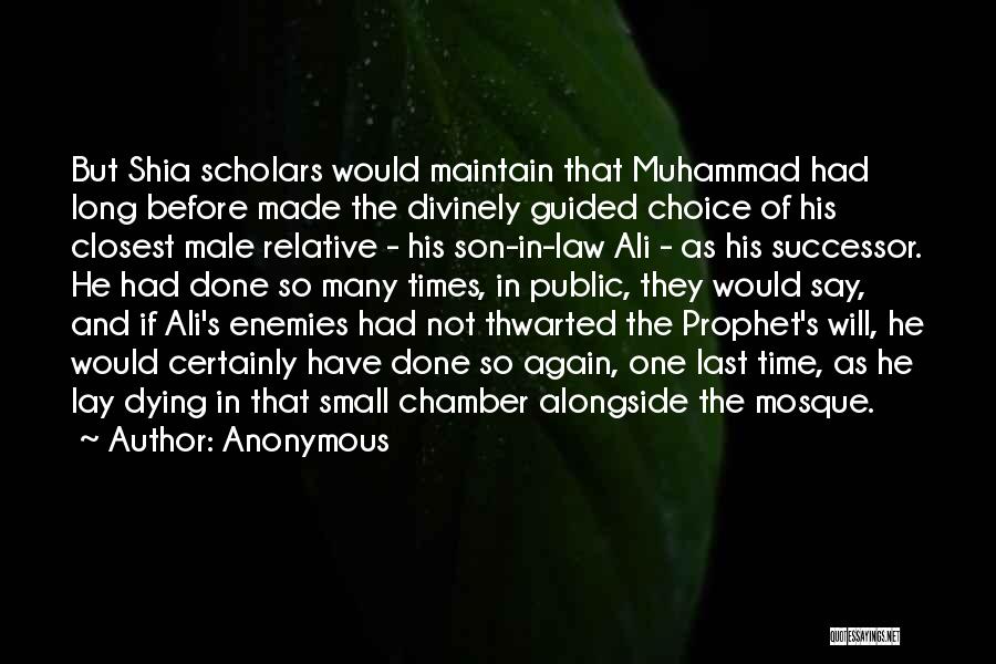 Anonymous Quotes: But Shia Scholars Would Maintain That Muhammad Had Long Before Made The Divinely Guided Choice Of His Closest Male Relative