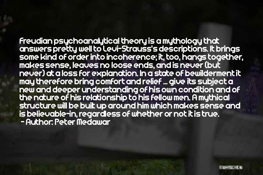 Peter Medawar Quotes: Freudian Psychoanalytical Theory Is A Mythology That Answers Pretty Well To Levi-strauss's Descriptions. It Brings Some Kind Of Order Into