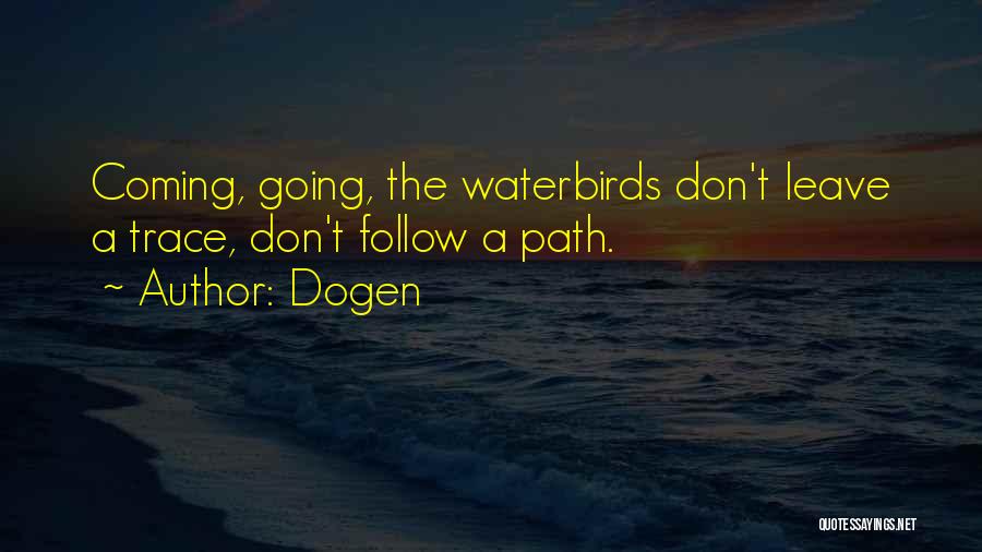 Dogen Quotes: Coming, Going, The Waterbirds Don't Leave A Trace, Don't Follow A Path.