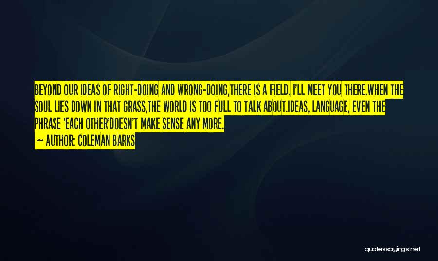 Coleman Barks Quotes: Beyond Our Ideas Of Right-doing And Wrong-doing,there Is A Field. I'll Meet You There.when The Soul Lies Down In That