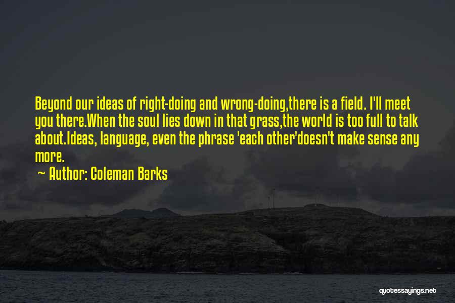 Coleman Barks Quotes: Beyond Our Ideas Of Right-doing And Wrong-doing,there Is A Field. I'll Meet You There.when The Soul Lies Down In That