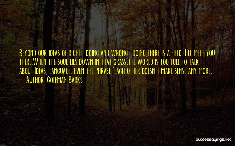 Coleman Barks Quotes: Beyond Our Ideas Of Right-doing And Wrong-doing,there Is A Field. I'll Meet You There.when The Soul Lies Down In That