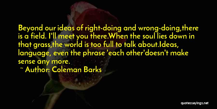 Coleman Barks Quotes: Beyond Our Ideas Of Right-doing And Wrong-doing,there Is A Field. I'll Meet You There.when The Soul Lies Down In That