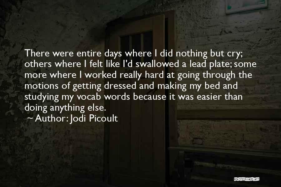 Jodi Picoult Quotes: There Were Entire Days Where I Did Nothing But Cry; Others Where I Felt Like I'd Swallowed A Lead Plate;