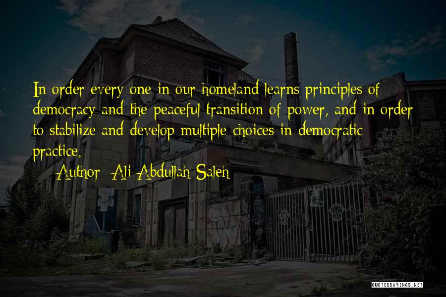 Ali Abdullah Saleh Quotes: In Order Every One In Our Homeland Learns Principles Of Democracy And The Peaceful Transition Of Power, And In Order