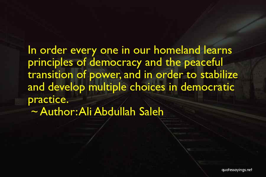 Ali Abdullah Saleh Quotes: In Order Every One In Our Homeland Learns Principles Of Democracy And The Peaceful Transition Of Power, And In Order