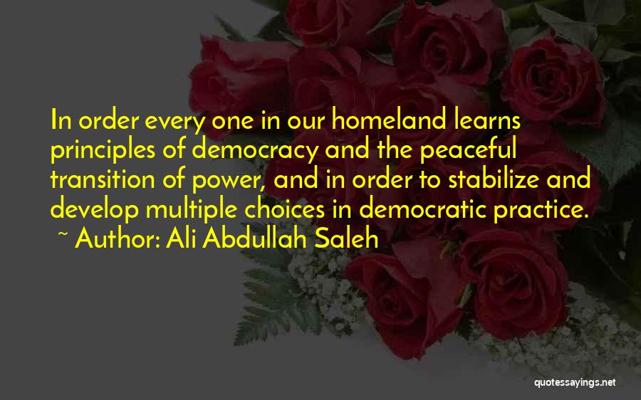 Ali Abdullah Saleh Quotes: In Order Every One In Our Homeland Learns Principles Of Democracy And The Peaceful Transition Of Power, And In Order