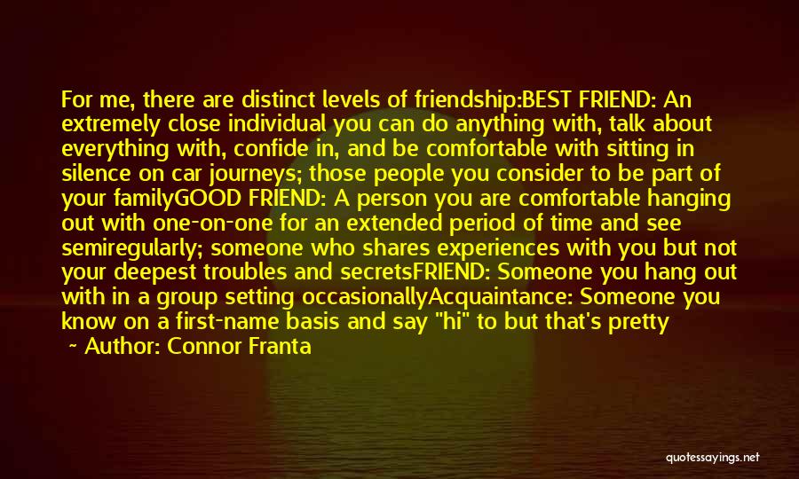 Connor Franta Quotes: For Me, There Are Distinct Levels Of Friendship:best Friend: An Extremely Close Individual You Can Do Anything With, Talk About