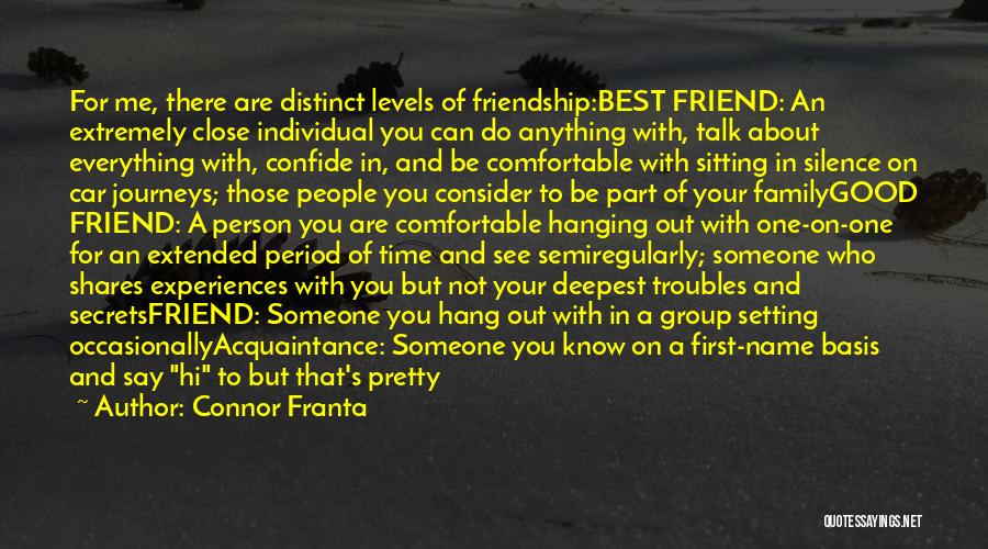 Connor Franta Quotes: For Me, There Are Distinct Levels Of Friendship:best Friend: An Extremely Close Individual You Can Do Anything With, Talk About