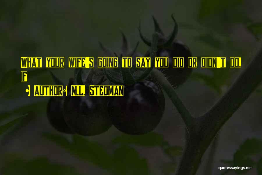 M.L. Stedman Quotes: What Your Wife's Going To Say You Did Or Didn't Do, If