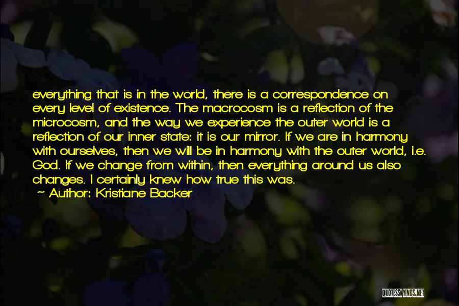 Kristiane Backer Quotes: Everything That Is In The World, There Is A Correspondence On Every Level Of Existence. The Macrocosm Is A Reflection