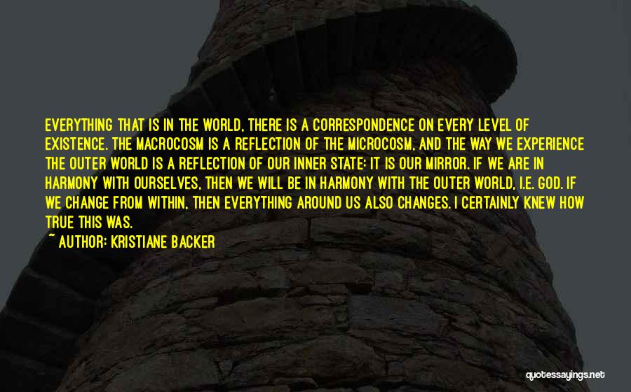 Kristiane Backer Quotes: Everything That Is In The World, There Is A Correspondence On Every Level Of Existence. The Macrocosm Is A Reflection