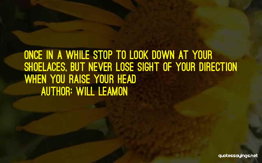 Will Leamon Quotes: Once In A While Stop To Look Down At Your Shoelaces, But Never Lose Sight Of Your Direction When You