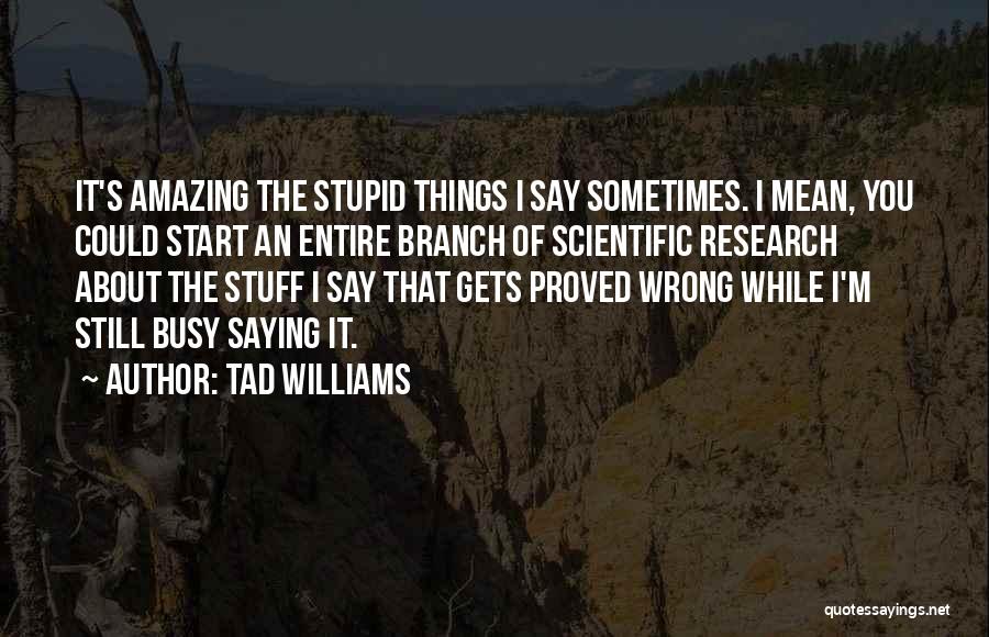 Tad Williams Quotes: It's Amazing The Stupid Things I Say Sometimes. I Mean, You Could Start An Entire Branch Of Scientific Research About