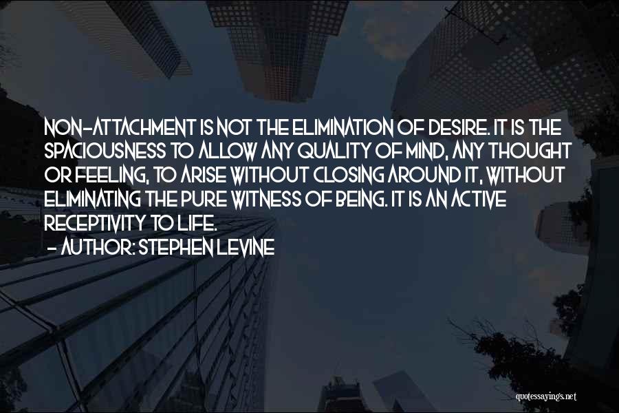 Stephen Levine Quotes: Non-attachment Is Not The Elimination Of Desire. It Is The Spaciousness To Allow Any Quality Of Mind, Any Thought Or