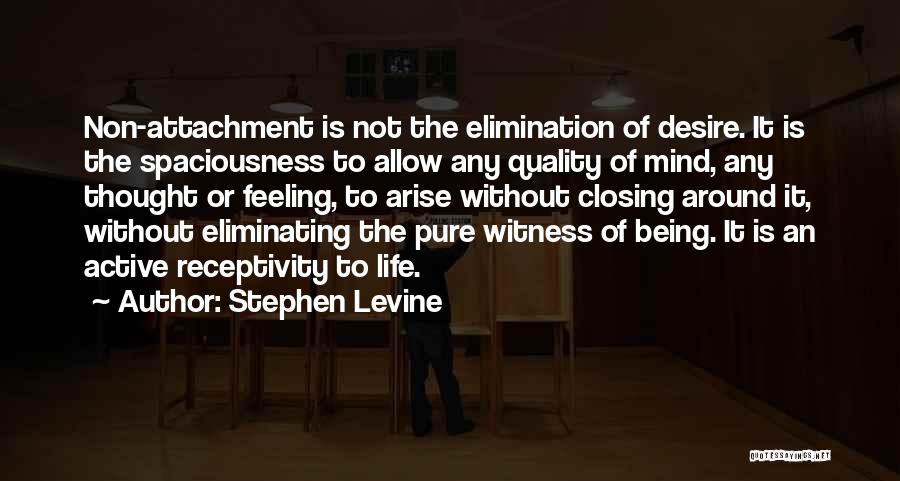 Stephen Levine Quotes: Non-attachment Is Not The Elimination Of Desire. It Is The Spaciousness To Allow Any Quality Of Mind, Any Thought Or