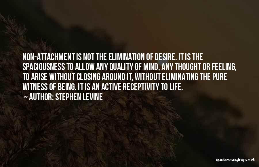 Stephen Levine Quotes: Non-attachment Is Not The Elimination Of Desire. It Is The Spaciousness To Allow Any Quality Of Mind, Any Thought Or