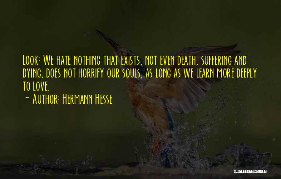 Hermann Hesse Quotes: Look: We Hate Nothing That Exists, Not Even Death, Suffering And Dying, Does Not Horrify Our Souls, As Long As