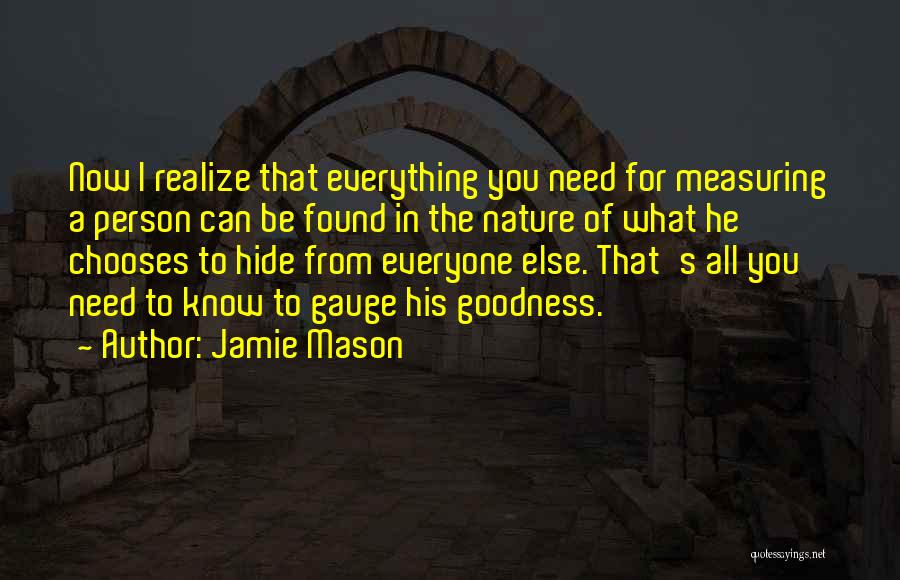 Jamie Mason Quotes: Now I Realize That Everything You Need For Measuring A Person Can Be Found In The Nature Of What He