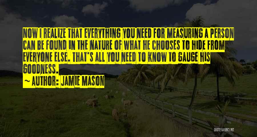 Jamie Mason Quotes: Now I Realize That Everything You Need For Measuring A Person Can Be Found In The Nature Of What He