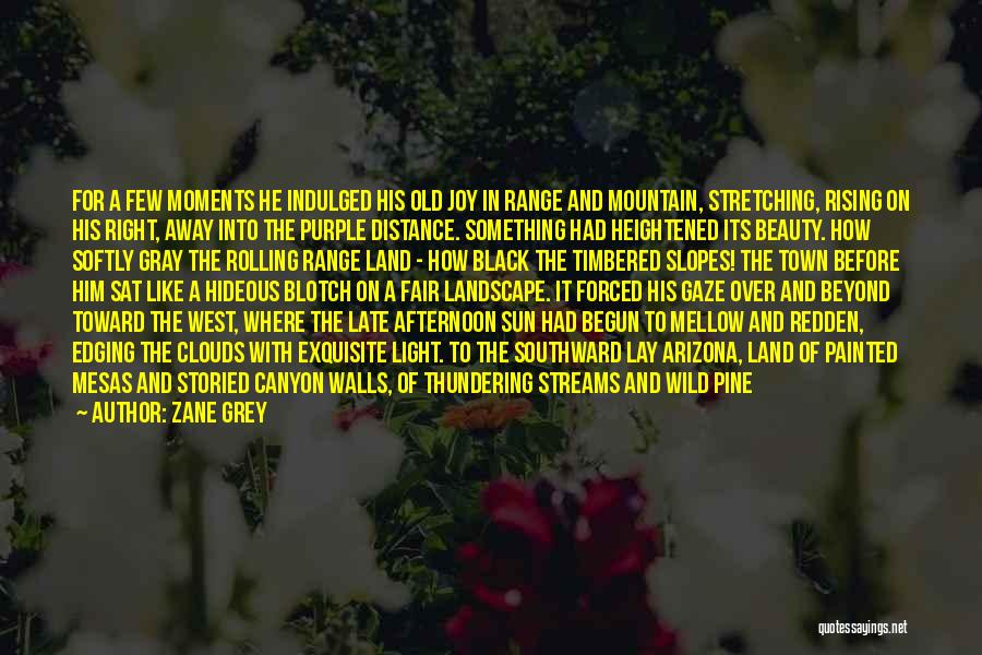 Zane Grey Quotes: For A Few Moments He Indulged His Old Joy In Range And Mountain, Stretching, Rising On His Right, Away Into