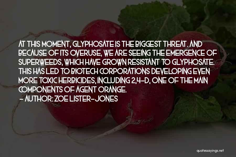 Zoe Lister-Jones Quotes: At This Moment, Glyphosate Is The Biggest Threat. And Because Of Its Overuse, We Are Seeing The Emergence Of Superweeds,