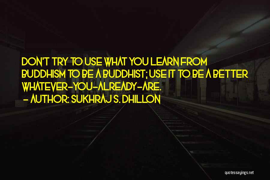 Sukhraj S. Dhillon Quotes: Don't Try To Use What You Learn From Buddhism To Be A Buddhist; Use It To Be A Better Whatever-you-already-are.