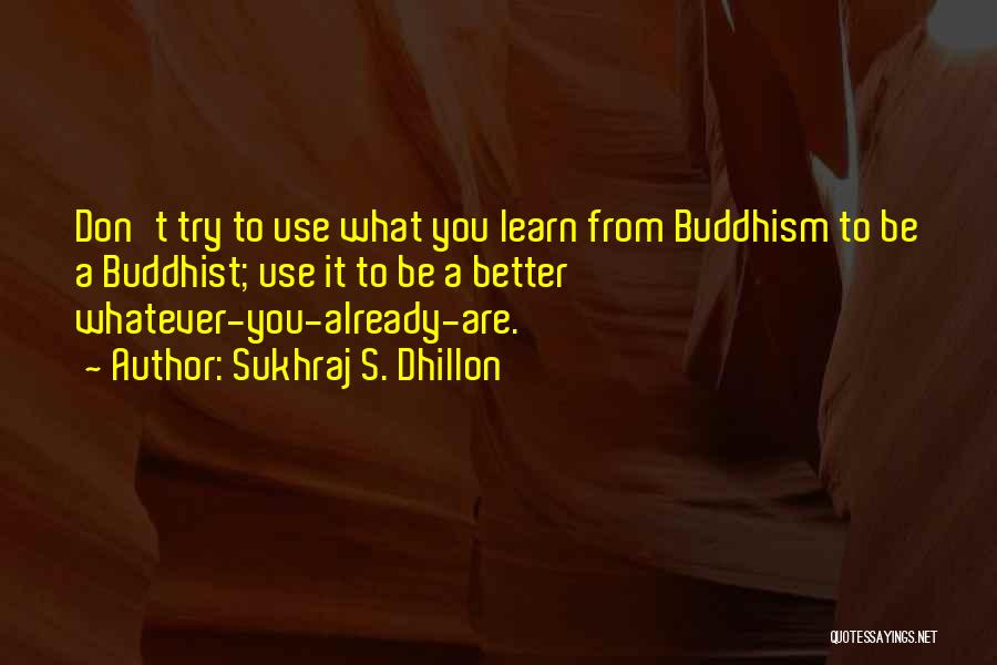 Sukhraj S. Dhillon Quotes: Don't Try To Use What You Learn From Buddhism To Be A Buddhist; Use It To Be A Better Whatever-you-already-are.