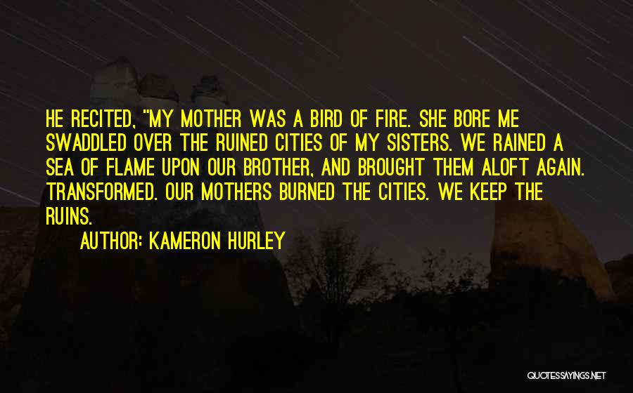 Kameron Hurley Quotes: He Recited, My Mother Was A Bird Of Fire. She Bore Me Swaddled Over The Ruined Cities Of My Sisters.