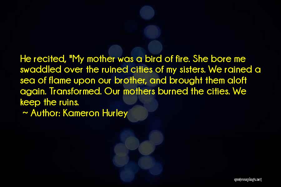 Kameron Hurley Quotes: He Recited, My Mother Was A Bird Of Fire. She Bore Me Swaddled Over The Ruined Cities Of My Sisters.