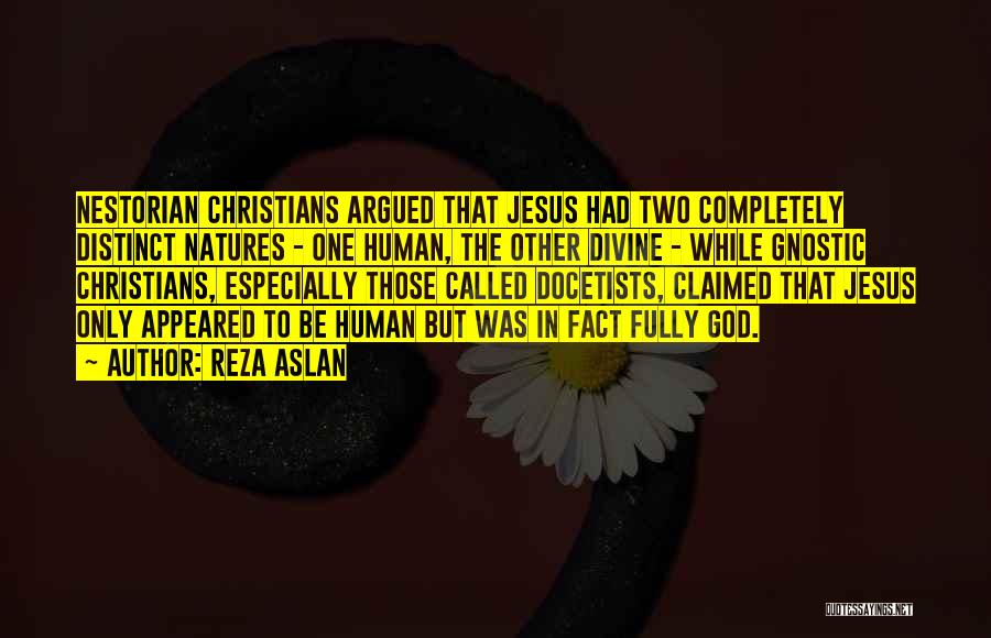 Reza Aslan Quotes: Nestorian Christians Argued That Jesus Had Two Completely Distinct Natures - One Human, The Other Divine - While Gnostic Christians,