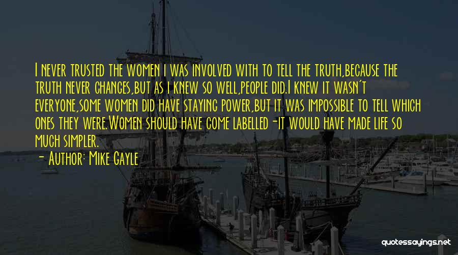 Mike Gayle Quotes: I Never Trusted The Women I Was Involved With To Tell The Truth,because The Truth Never Changes,but As I Knew