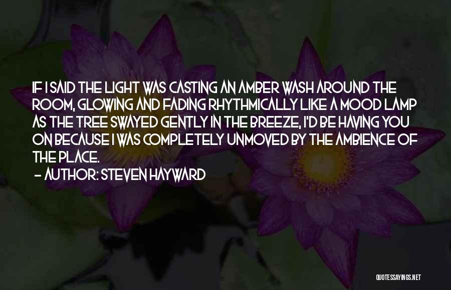 Steven Hayward Quotes: If I Said The Light Was Casting An Amber Wash Around The Room, Glowing And Fading Rhythmically Like A Mood