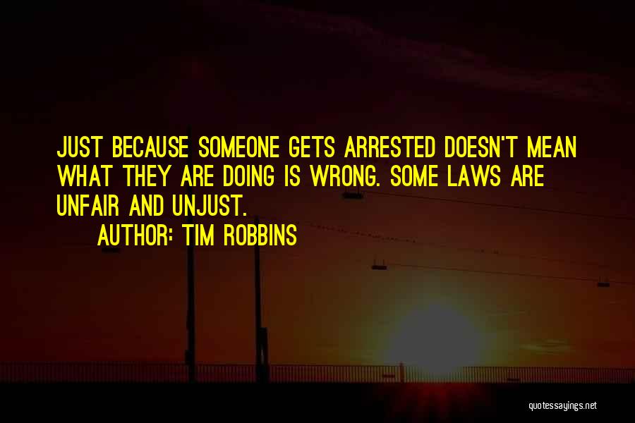 Tim Robbins Quotes: Just Because Someone Gets Arrested Doesn't Mean What They Are Doing Is Wrong. Some Laws Are Unfair And Unjust.