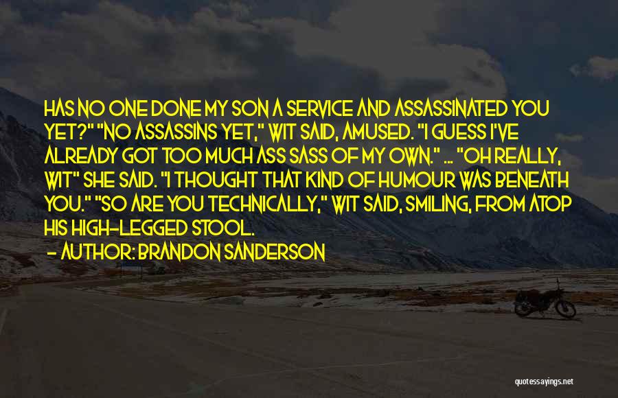 Brandon Sanderson Quotes: Has No One Done My Son A Service And Assassinated You Yet? No Assassins Yet, Wit Said, Amused. I Guess