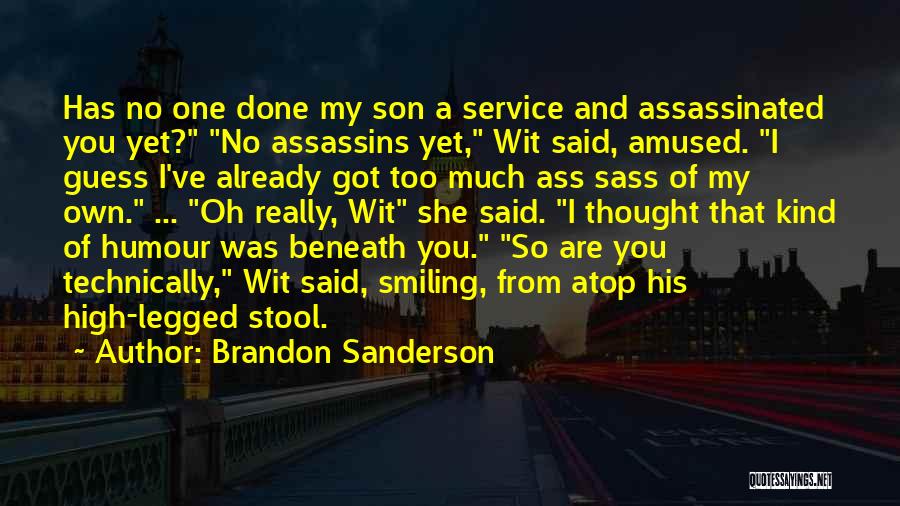 Brandon Sanderson Quotes: Has No One Done My Son A Service And Assassinated You Yet? No Assassins Yet, Wit Said, Amused. I Guess