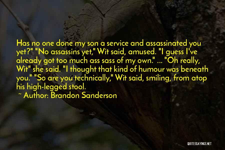 Brandon Sanderson Quotes: Has No One Done My Son A Service And Assassinated You Yet? No Assassins Yet, Wit Said, Amused. I Guess