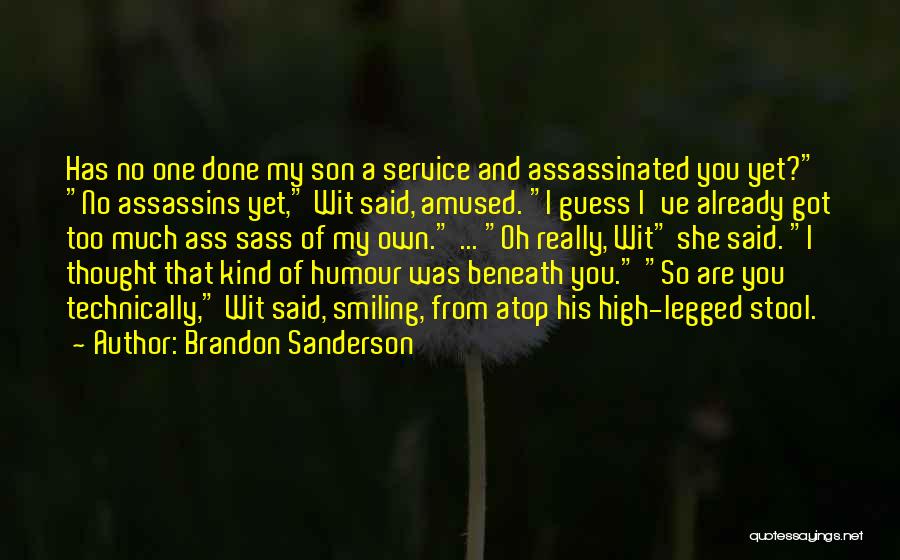 Brandon Sanderson Quotes: Has No One Done My Son A Service And Assassinated You Yet? No Assassins Yet, Wit Said, Amused. I Guess