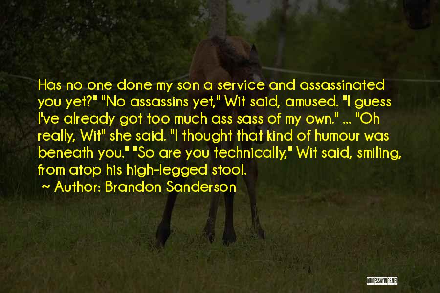 Brandon Sanderson Quotes: Has No One Done My Son A Service And Assassinated You Yet? No Assassins Yet, Wit Said, Amused. I Guess