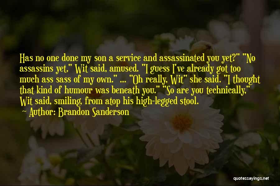 Brandon Sanderson Quotes: Has No One Done My Son A Service And Assassinated You Yet? No Assassins Yet, Wit Said, Amused. I Guess