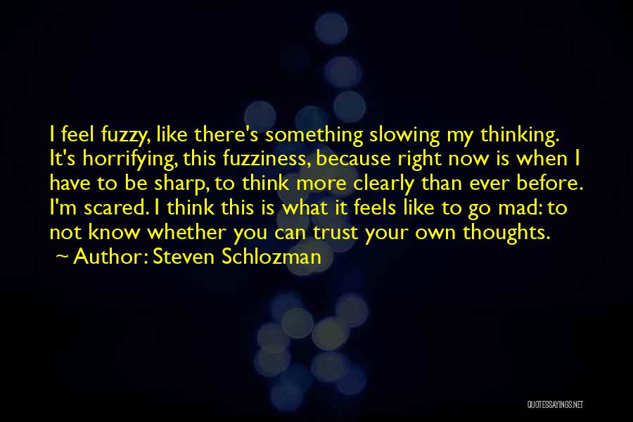 Steven Schlozman Quotes: I Feel Fuzzy, Like There's Something Slowing My Thinking. It's Horrifying, This Fuzziness, Because Right Now Is When I Have