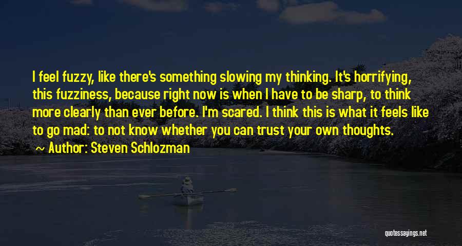 Steven Schlozman Quotes: I Feel Fuzzy, Like There's Something Slowing My Thinking. It's Horrifying, This Fuzziness, Because Right Now Is When I Have