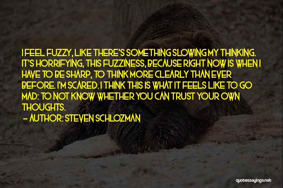 Steven Schlozman Quotes: I Feel Fuzzy, Like There's Something Slowing My Thinking. It's Horrifying, This Fuzziness, Because Right Now Is When I Have